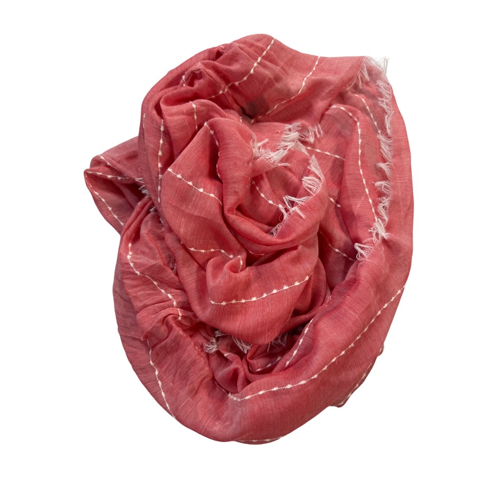 Bloomingdale's Infinity Scarf‎ Womens OS Pink New Stitched Stripe Frayed Edge